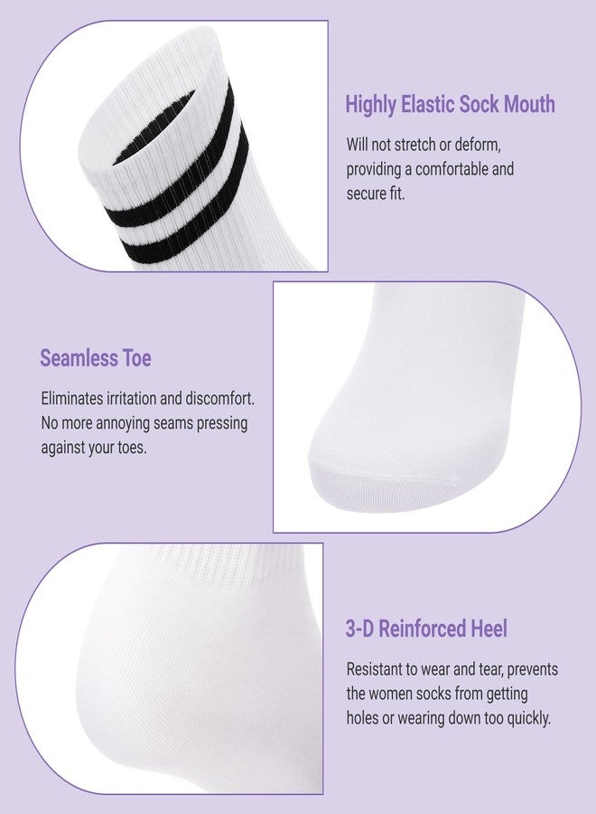 Starvortex 6-pair Striped Crew Socks Women, Breathable Cotton Half Calf Women Sock Size 7-9, Stylish White Striped Sock, Soft Tube Socks for Gym Tennis Running Workout - Image 3
